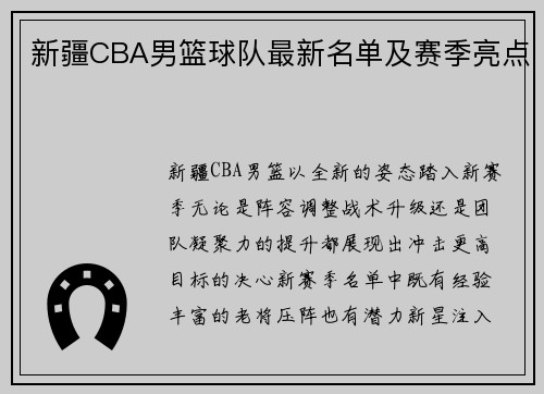 新疆CBA男篮球队最新名单及赛季亮点