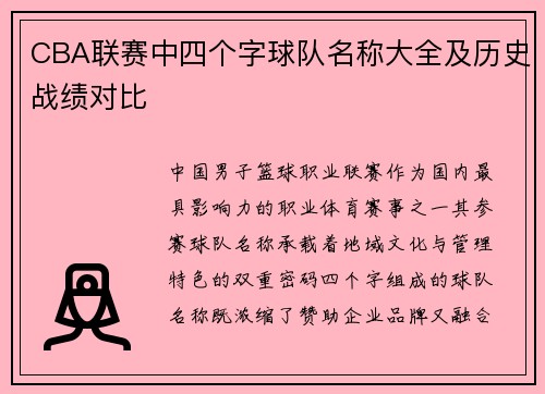 CBA联赛中四个字球队名称大全及历史战绩对比