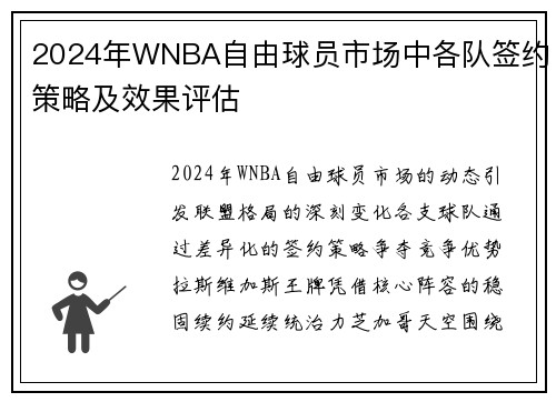2024年WNBA自由球员市场中各队签约策略及效果评估